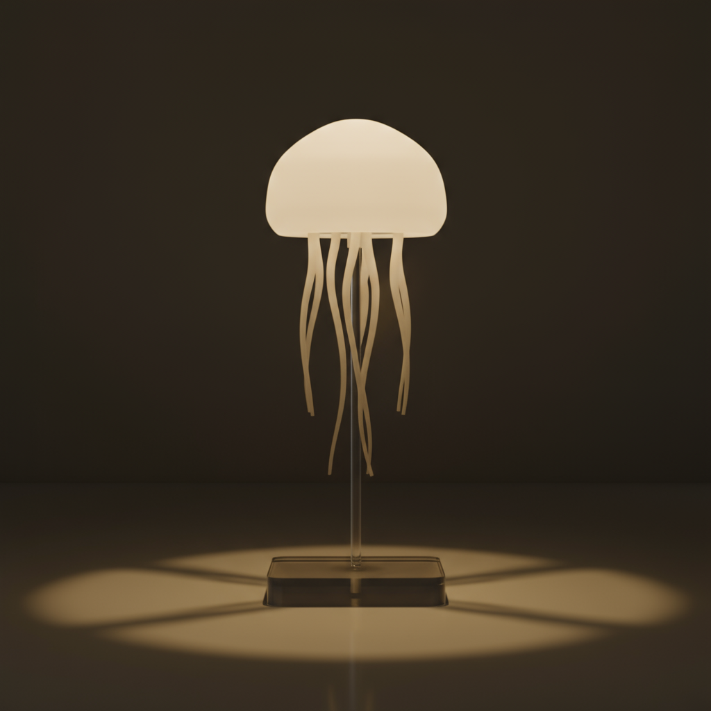 White jellyfish-shaped lamp on a white background